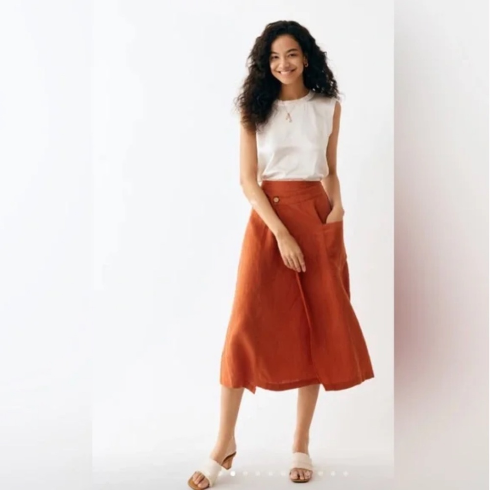 Grae Cove Marina 100% Linen Asymmetrical Midi-Skirt